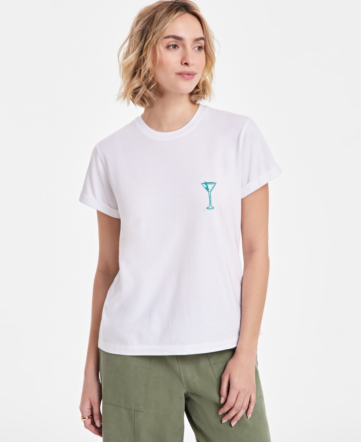Women's Martini Graphic Crewneck Tee, Exclusively at Macy's - Bright White