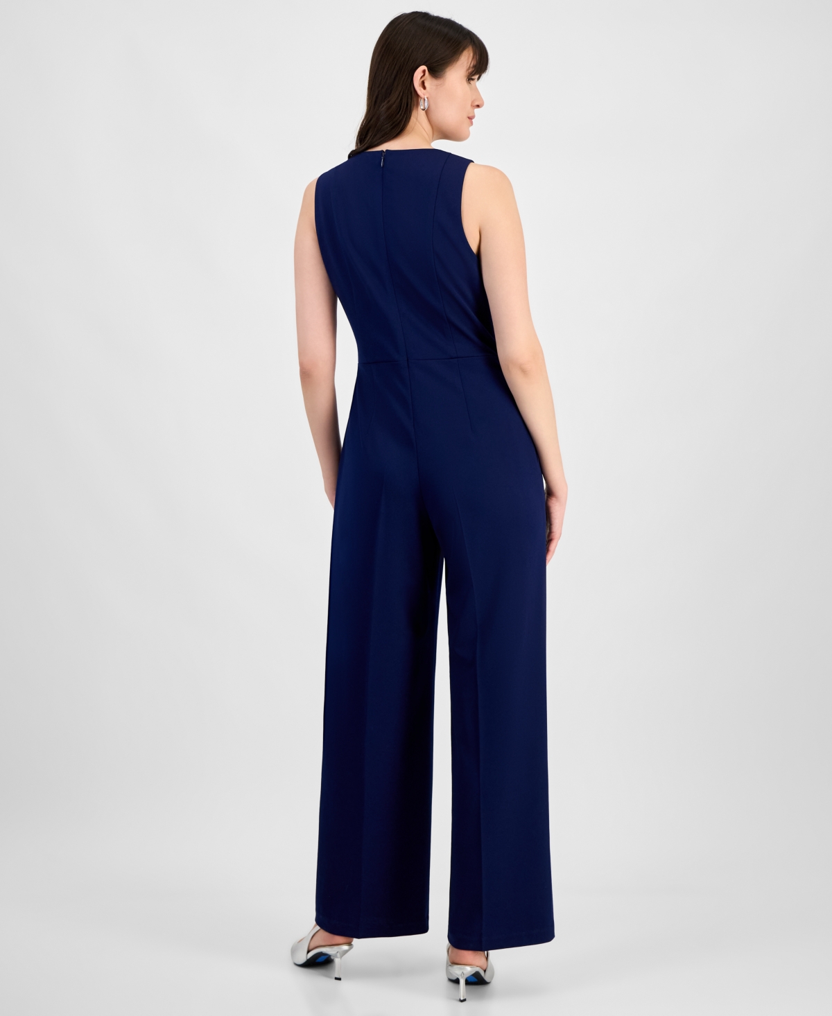 Anne Klein Cool Crepe V-neck Jumpsuit In Distant Mountain