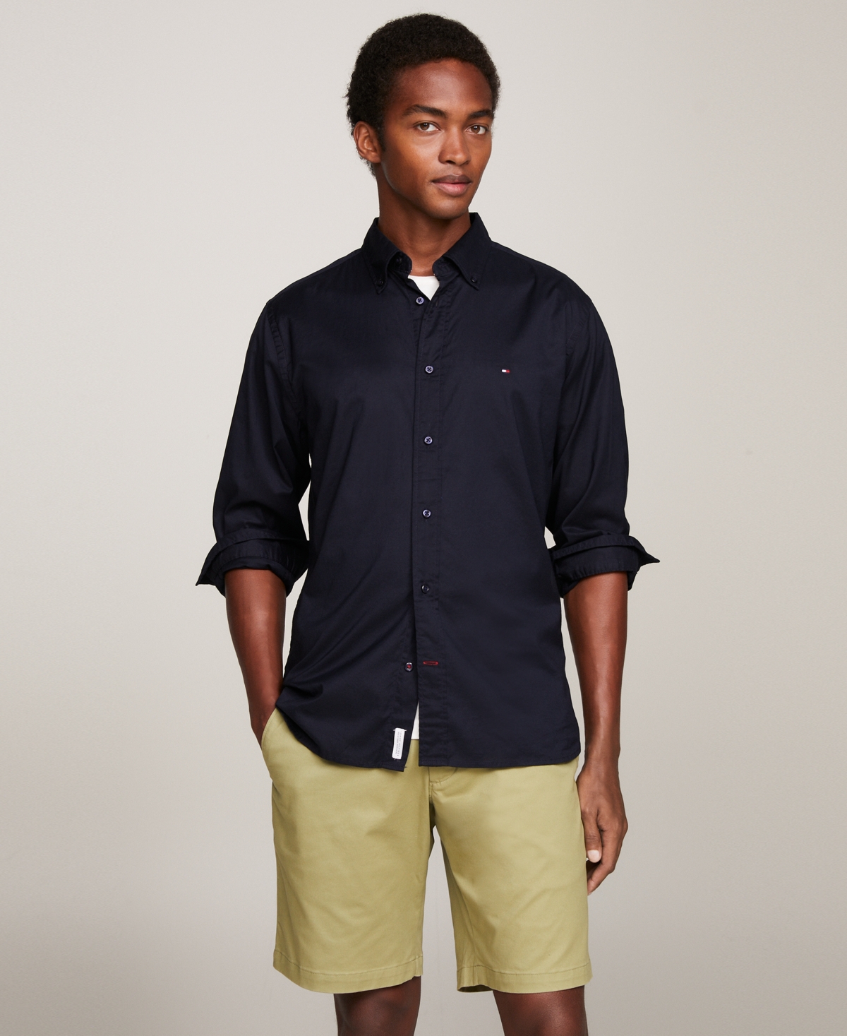 Tommy Hilfiger Men's Regular-fit Stretch Poplin Button-down Shirt In Desert Sky