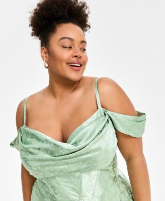 Trendy Plus Size Off-The-Shoulder Satin Jacquard Gown