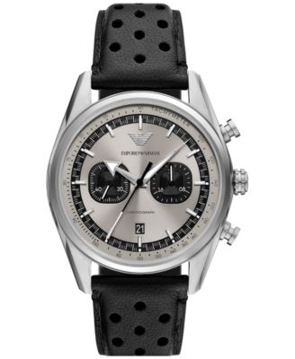 Emporio Armani - Men's Chronograph Black Leather Strap Watch 42mm