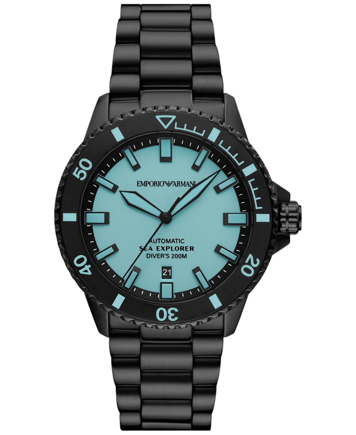 Emporio Armani Men's Automatic Sea Explorer Black-tone Stainless Steel Bracelet Watch 43mm In Black