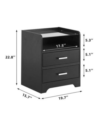 Night Stand with 2 Drawers, Smart End Side Table with LED Lights and Glass Top, Modern Bedside Table with Open Storage for Bedroom Living Room Dorm