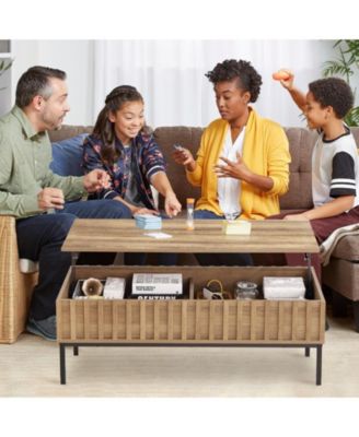 Lift Top Coffee Table, Extendable Dining Table with Storage Shelf & Hidden Compartment, Mid-Century Modern Style