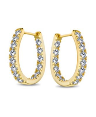 Classic Oval CZ Hoop Earrings Black Rose Gold Sterling Silver .60 Inch