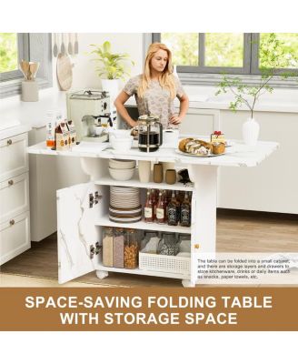 Folding Dining Table with Storage Rack & Cabinet – Space-Saving Multifunctional Table for Small Spaces