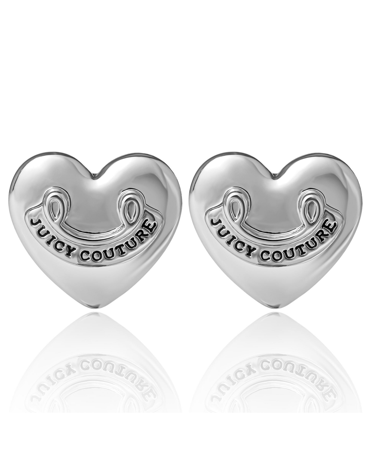 Heart Stud Earrings with Iconic Logo - Silver