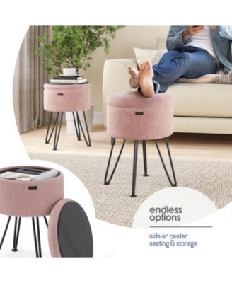 Modern Boucle Round Ottoman with Hidden Storage – Foot Stool, Makeup Vanity Stool, Small Ottoman Foot Rest, Perfect for Living Room