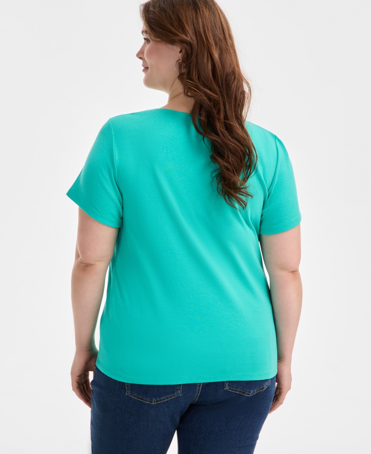 Style & Co Women's Plus Size Short-sleeve Scoop-neck Top, Exclusively At Macy's In Brt Aquama