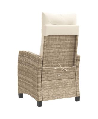 Reclining Patio Chair with Cushions Beige Poly Rattan