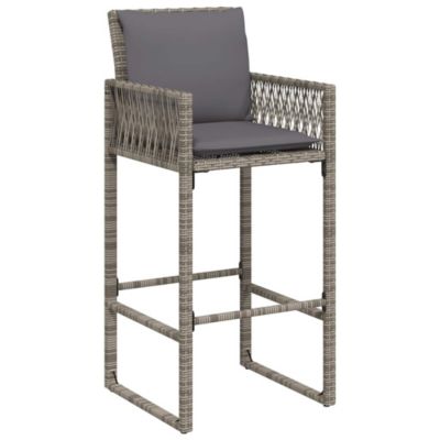 Garden Bar Stool Grey PE rattan, powder-coated steel, 100% polyester