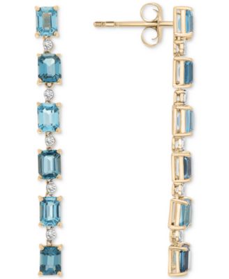 London Blue Topaz (1-1/10 ct. t.w.), Blue Topaz (7/8 ct. t.w.), & Diamond (1/8 ct. t.w.) Drop Earrings in 14k Gold
