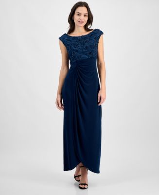Connected Women's Soutache Faux-Wrap Gown Dark Purple Size 10 Petite