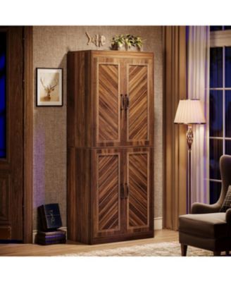 4 Doors and 4 Adjustable Shelves Tall Kitchen Pantry Cabinet, Farmhouse Pantry Storage Cabinet