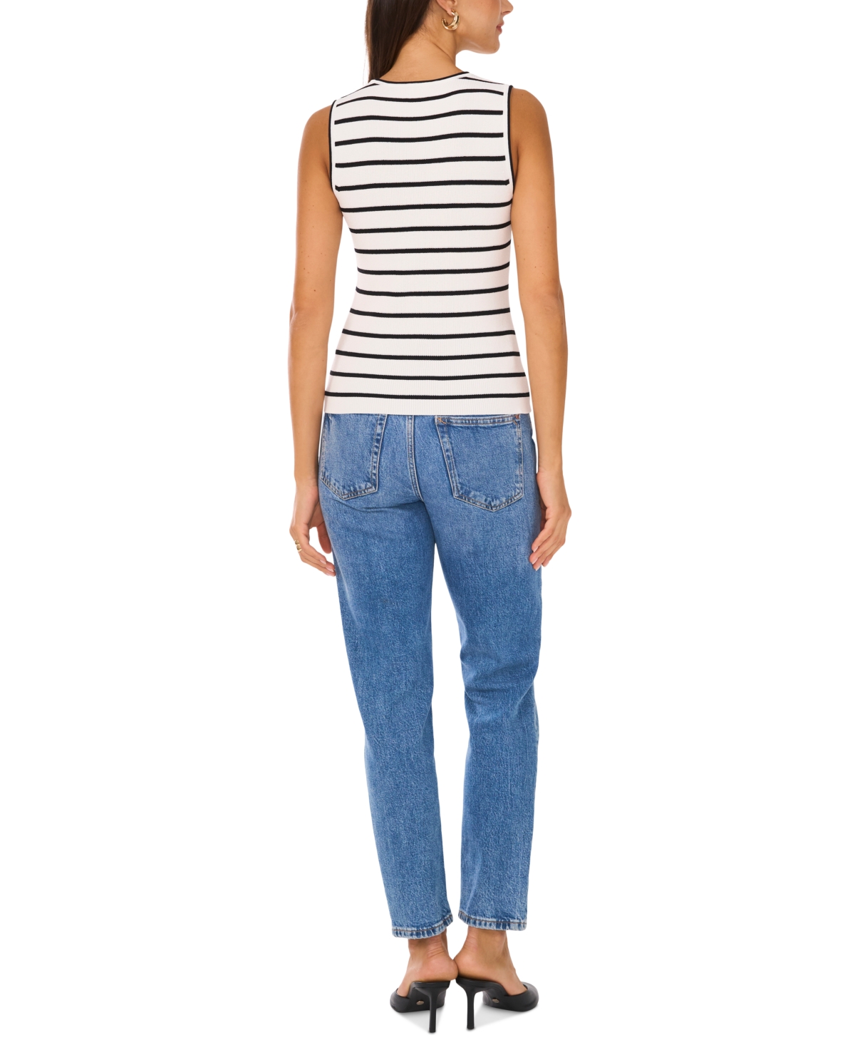 VINCE CAMUTO WOMEN'S STRIPED SLEEVELESS SWEATER 