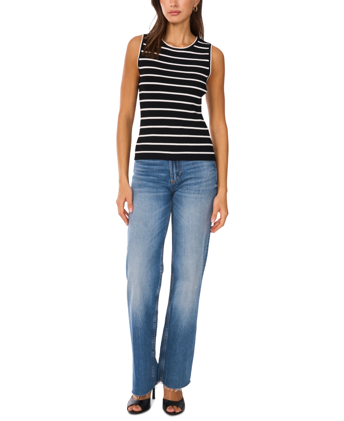 Vince Camuto Stripe Sweater Tank In Rich Black