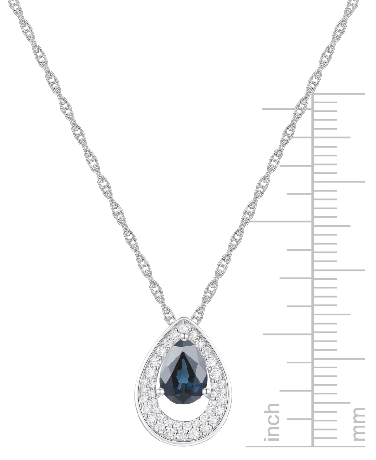 MACY'S SAPPHIRE (7/8 CT. T.W.) & DIAMOND (1/5 CT. T.W.) PEAR PENDANT 18" NECKLACE IN 14K WHITE GOLD (AVAILA 