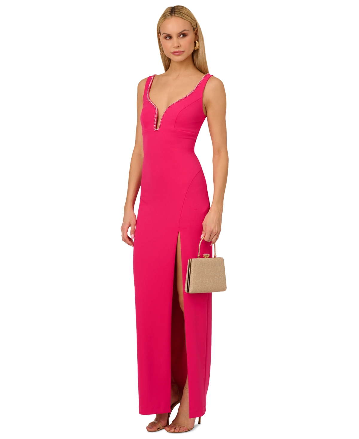 by Adrianna Papell Women's Bead-Trim Sweetheart-Neck Sleeveless Gown - Geranium