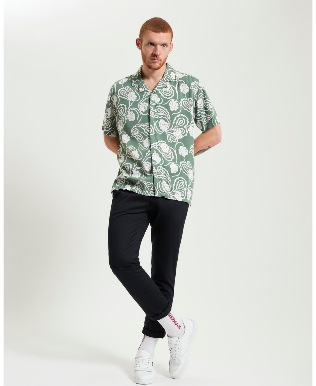 Ben Sherman Men's Paisley Swirl Print Short Sleeve Shirt In Pale Khaki