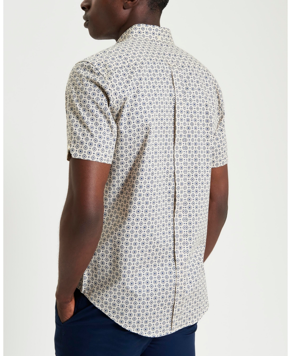 Ben Sherman Geo Wave Print Short Sleeve Button-down Shirt In Fog