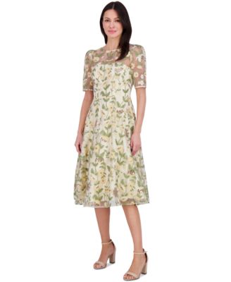 eliza j embroidered midi dress Eliza J Embroidered Floral Cocktail Midi Dress - Black Champa