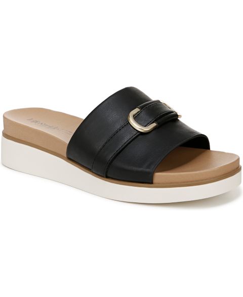 Женские сандалии LifeStride Genevieve Square Open Toe Slide Platform, цвет: Чёрная искусственная кожа