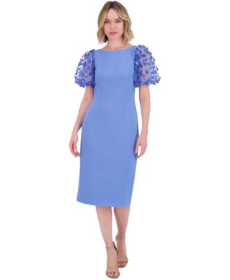 Eliza J - Women's 3D-Appliqu&eacute; Puff-Sleeve Midi Dress