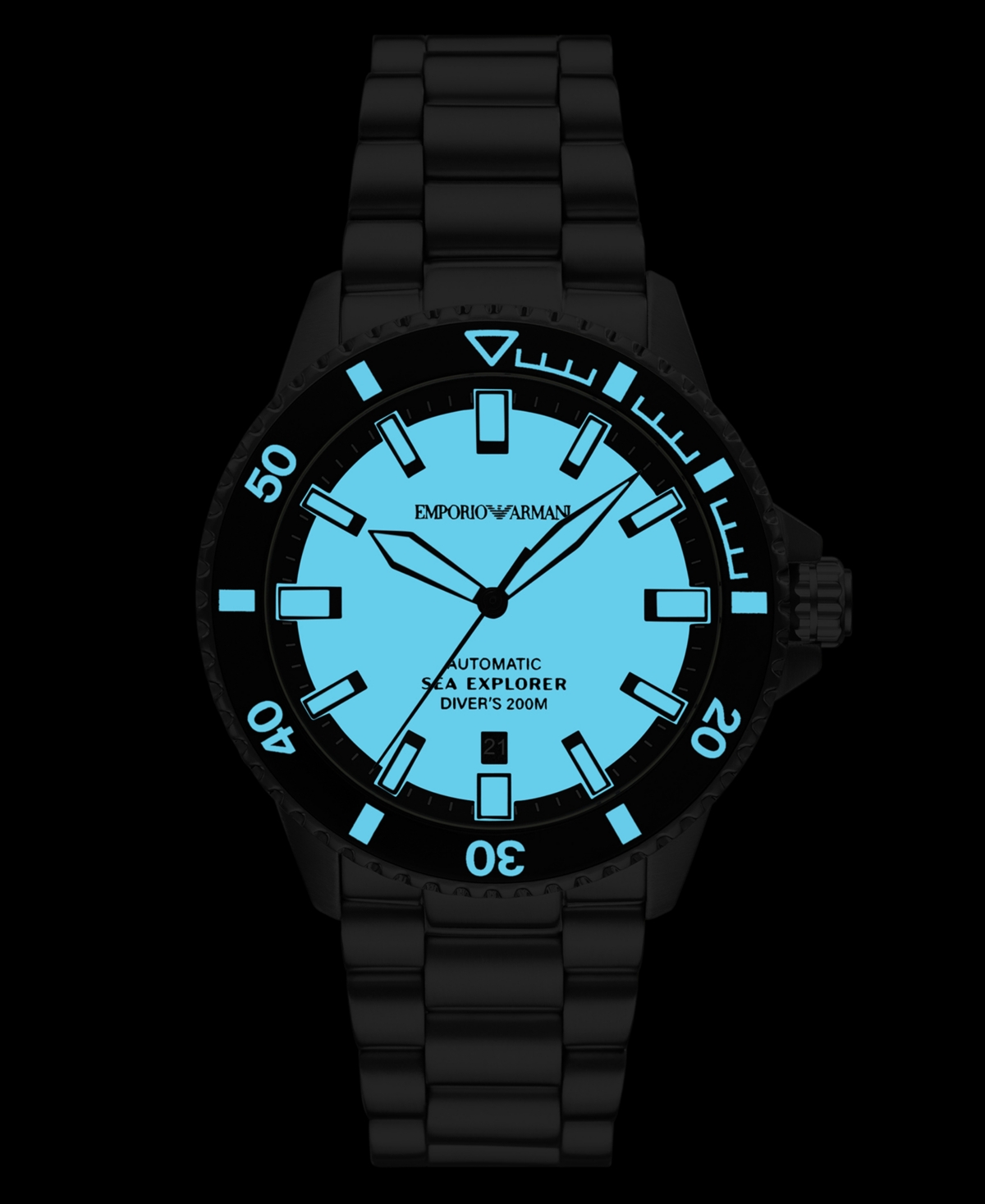 Emporio Armani Men's Automatic Sea Explorer Stainless Steel Bracelet Watch 43mm In Silver