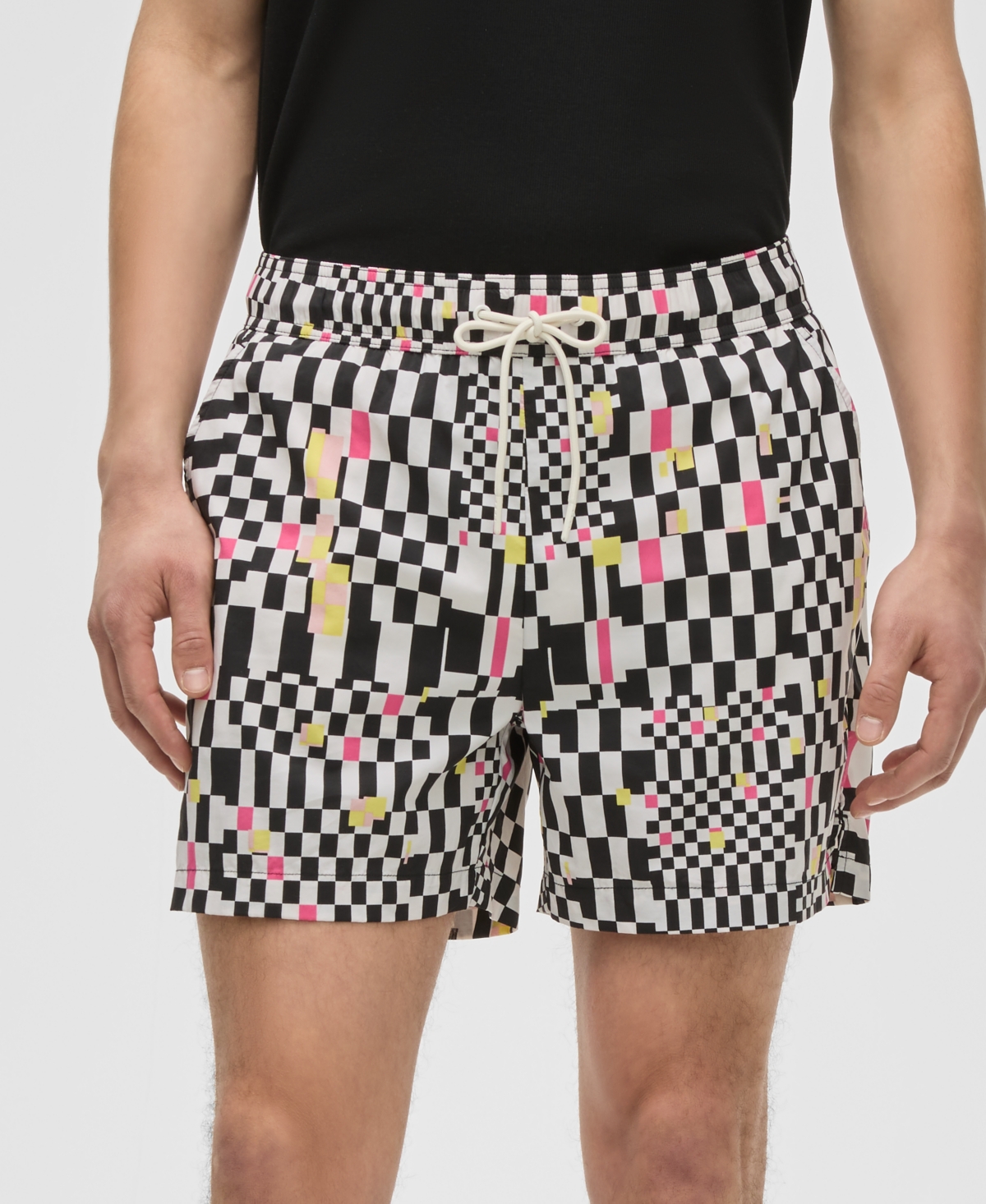 Mode Of One Men's Mixed Check Regular-fit Printed Swim Trunks, Exclusively At Macy's In Deep Black