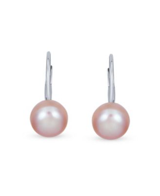 Simple Iridescent Peacock Freshwater Cultured Pearl Round Drop Ball Earrings Sterling Silver