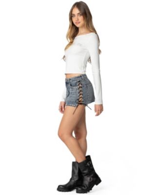 Womens Casey Lace Up Denim Mini Skirt