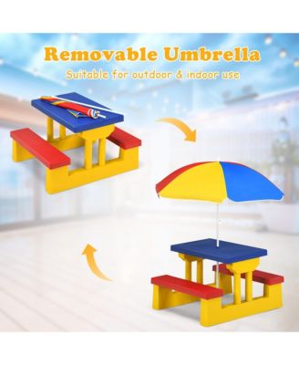 Kids Picnic Table Set W/Removable Umbrella Indoor Outdoor Garden Patio
