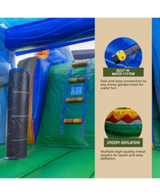 T-Rex Dinosaur Inflatable Water Slide Bounce House Combo with Splash Pool (with Air Blower), Commercial Grade, 100% PVC Vinyl, for Kids and Adults, Basketball Hoop, Outdoor Backyard, Wet Dry