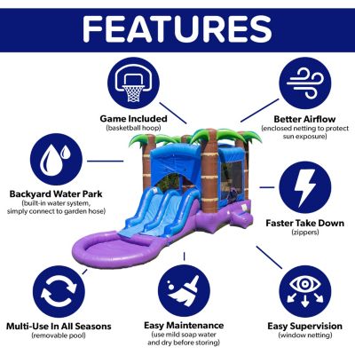 HeroKiddo Enchanted Forest Commercial Grade Bounce House Water Slide with Splash Pool for Kids and Adults (with Blower), Basketball Hoop, Outdoor Indoor, Wet Dry Combo, Inflatable, Birthday Party