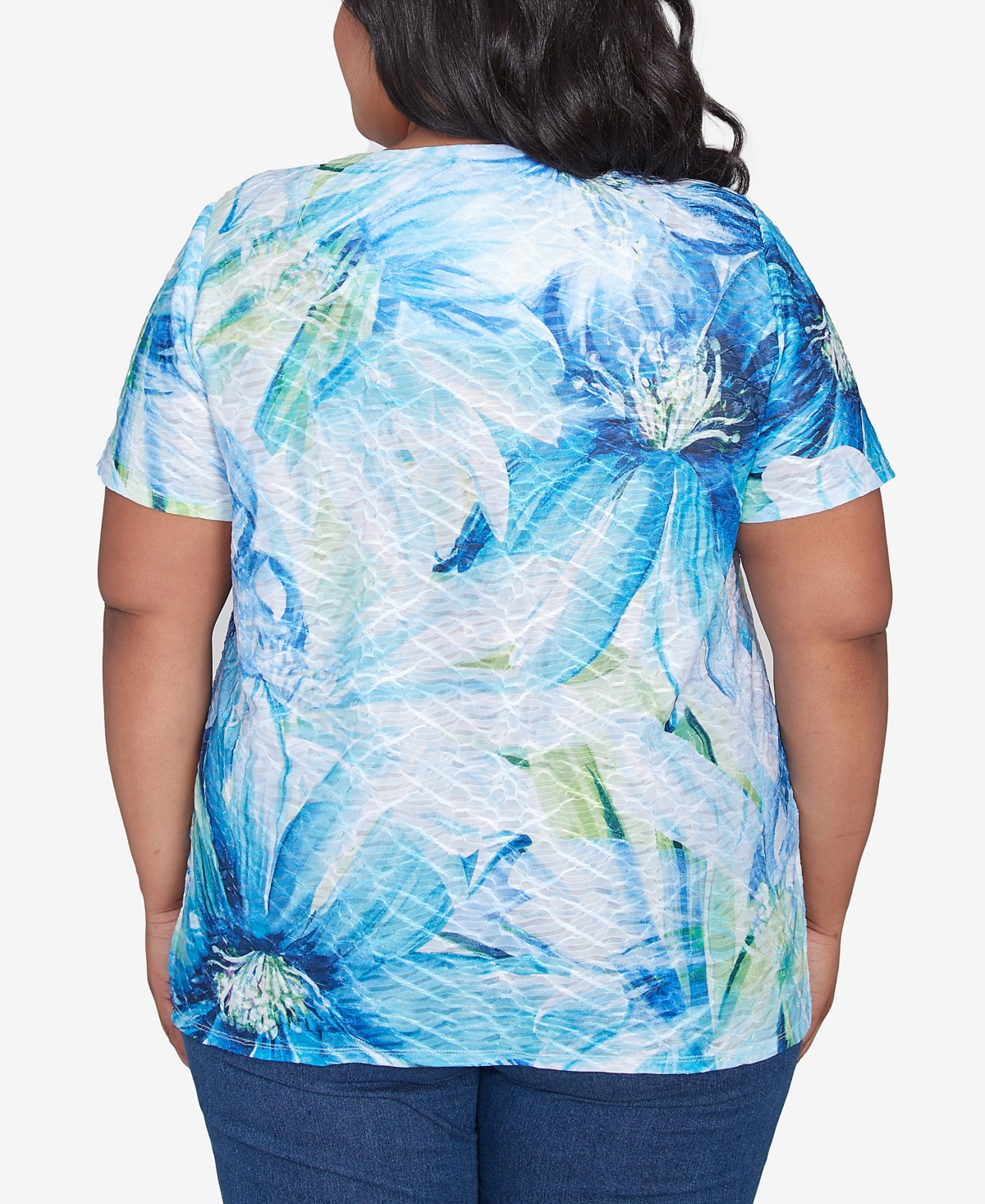 Alfred Dunner Petite Summer Breeze Floral Watercolor Top In Blue