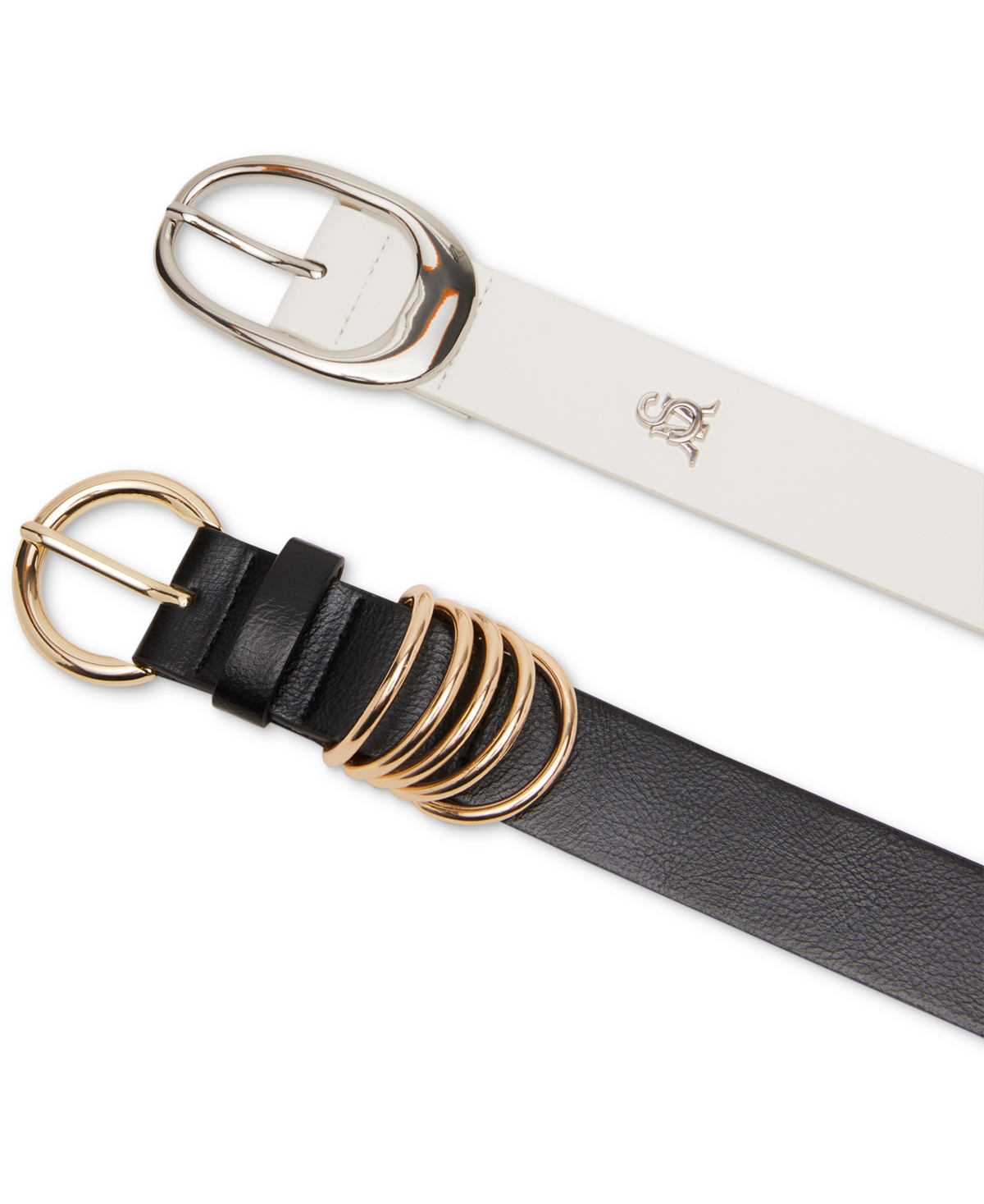 Steve Madden 2-pc. Multi-keeper Faux-leather Belt Set In Black,white