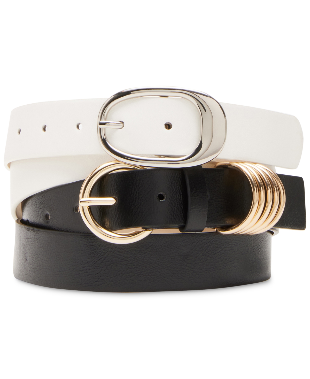 2-Pc. Multi-Keeper Faux-Leather Belt Set - Black/white