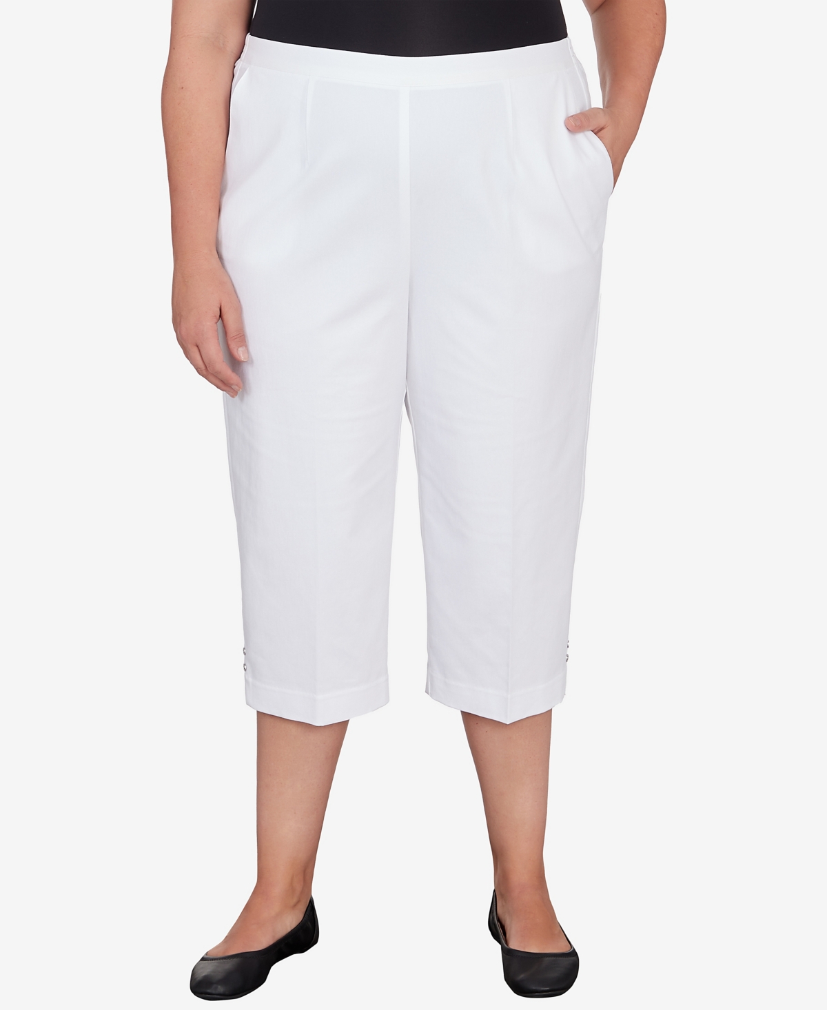 Alfred Dunner Plus Size Hyannisport Pull-on Capri Pant In White