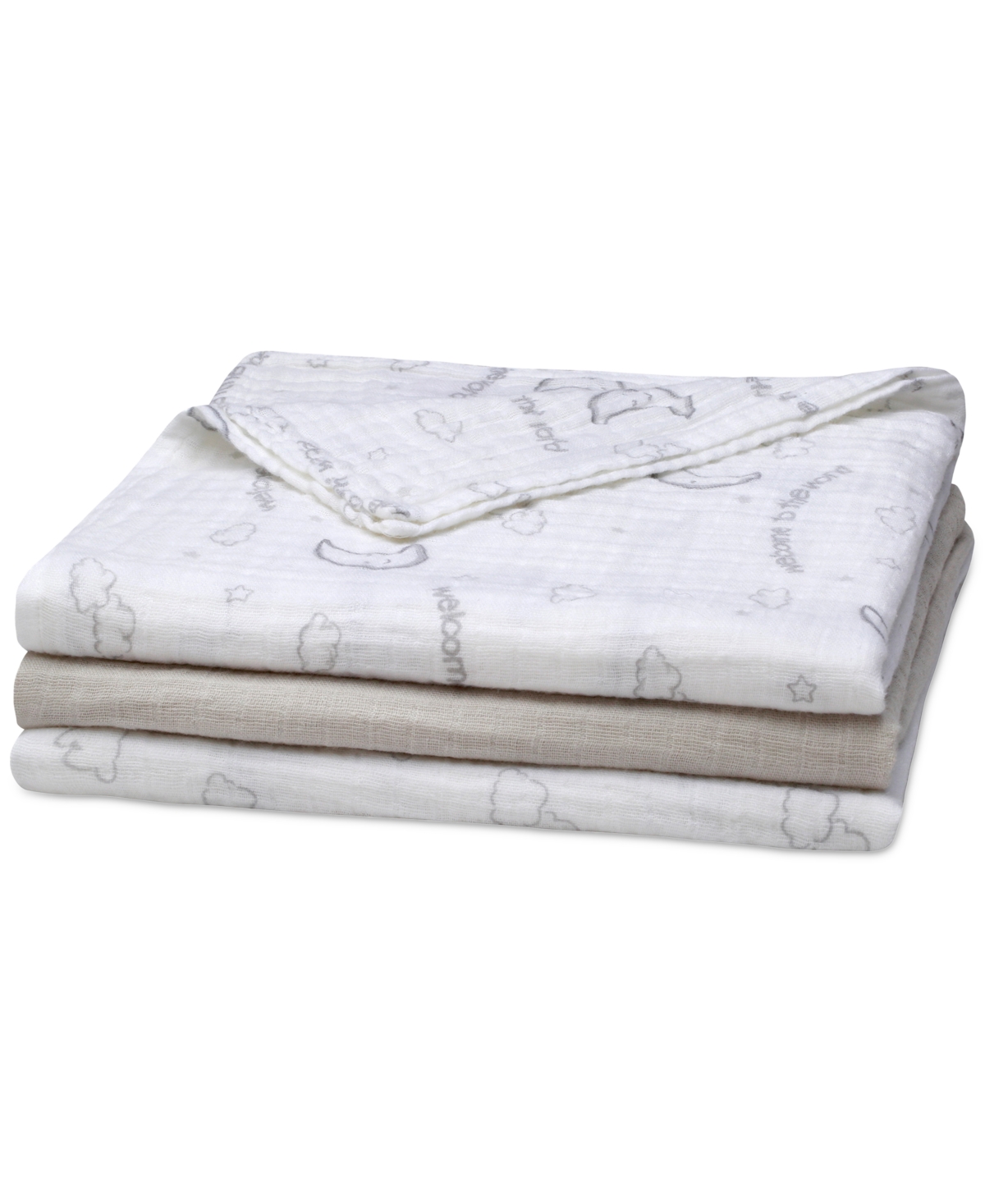 Little Me Baby 3-pc. Welcome To The World Muslin Blankets Set In Gray