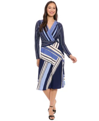 London Times - Petite Printed Side-Twist A-Line Dress