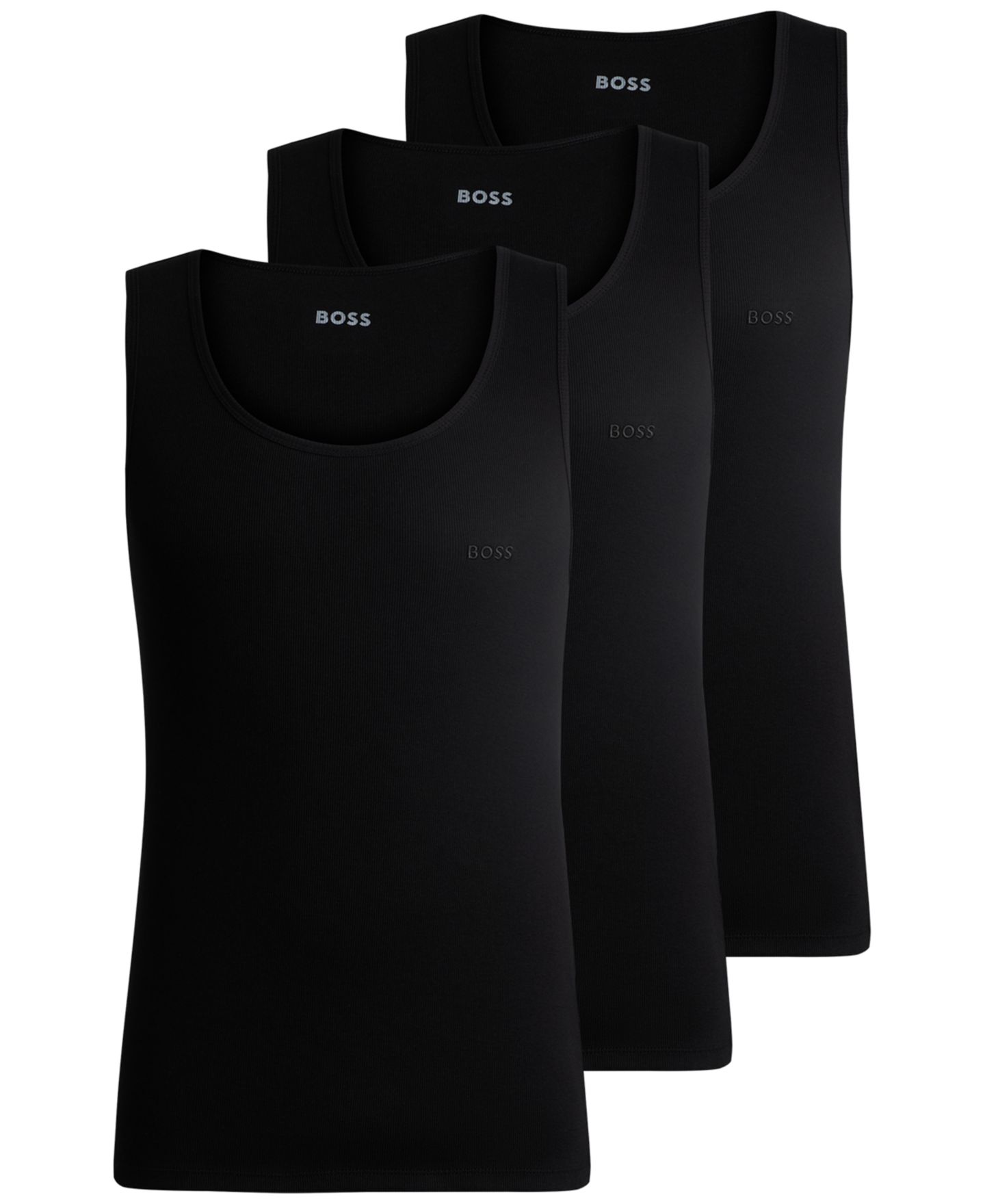 Мужские топы Hugo Boss 3-Pack Cotton Ribbed Classic Tank Tops, цвет: Чёрный — фото 1