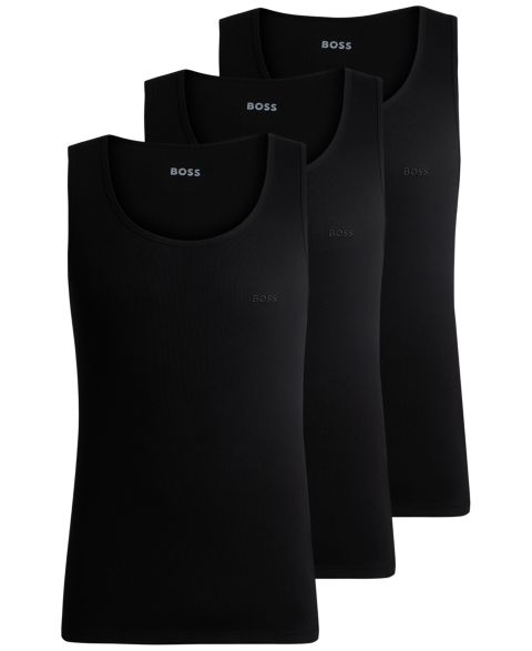 Мужские топы Hugo Boss 3-Pack Cotton Ribbed Classic Tank Tops, цвет: Чёрный