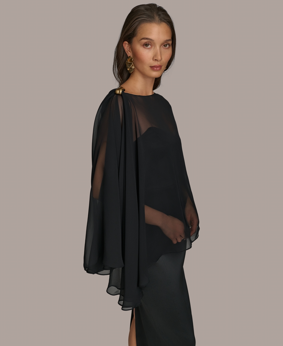 Donna Karan Women's Chiffon Formal Cape In Black