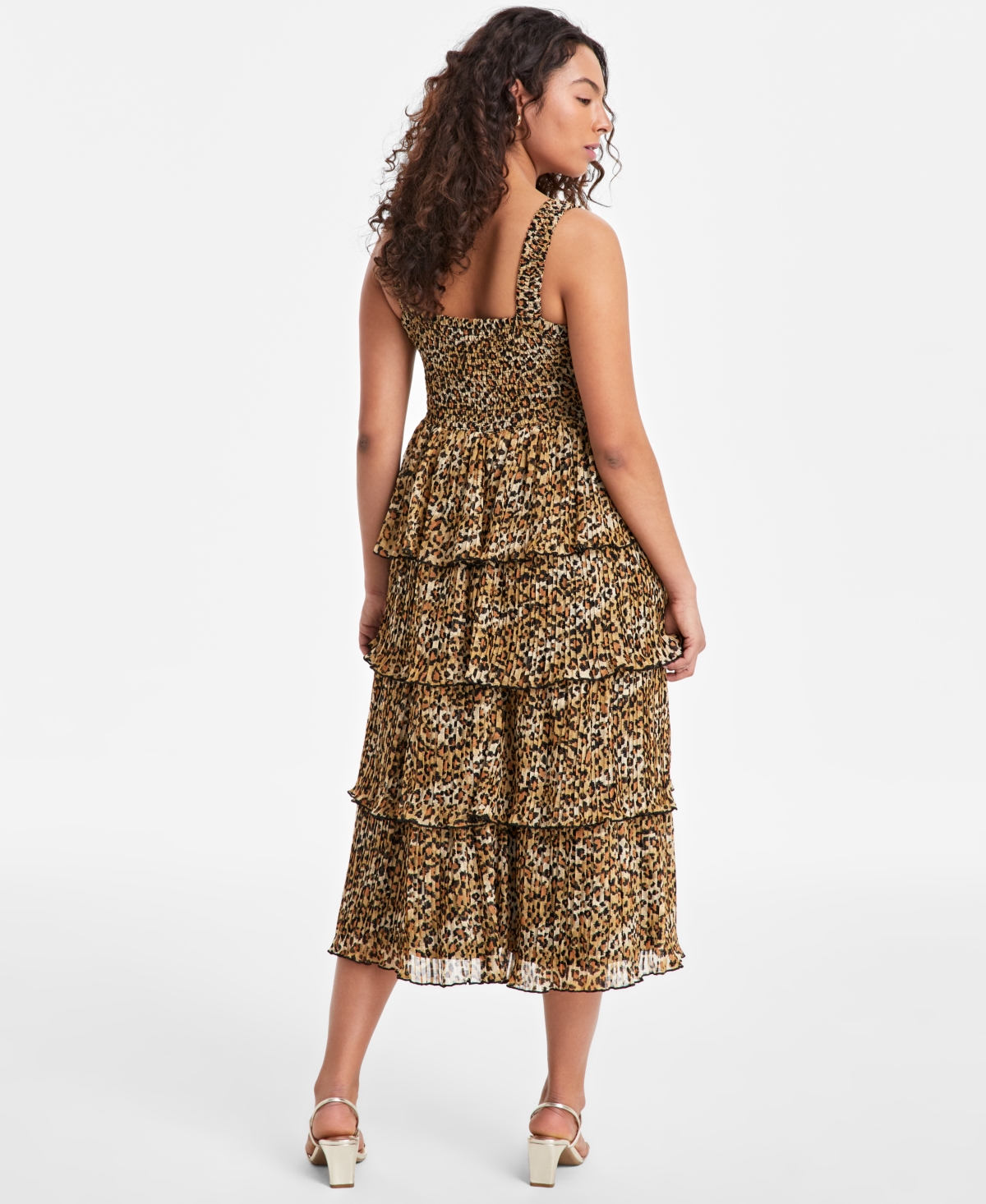 On 34th Women's Printed Smocked Ruffle-tiered Midi Dress, Exclusively At Macy's In Sunset Nude