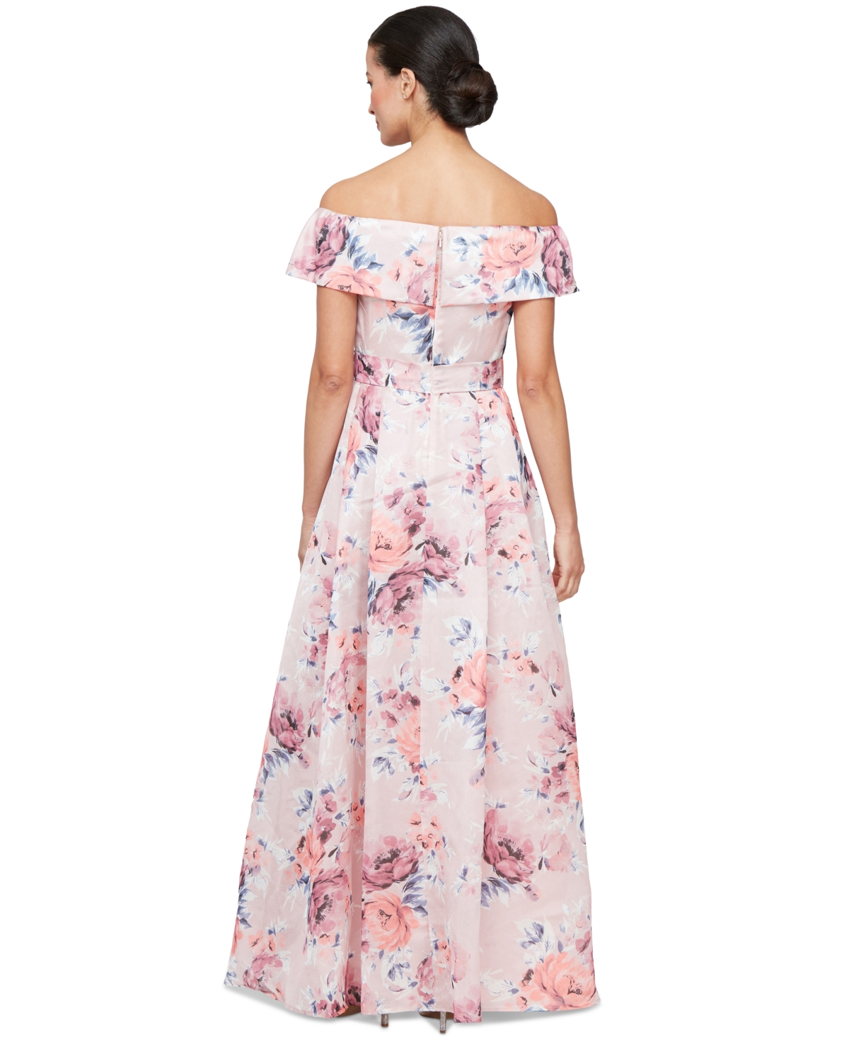 Alex Evenings Metallic Floral Jacquard Off The Shoulder Gown In Blush Multi