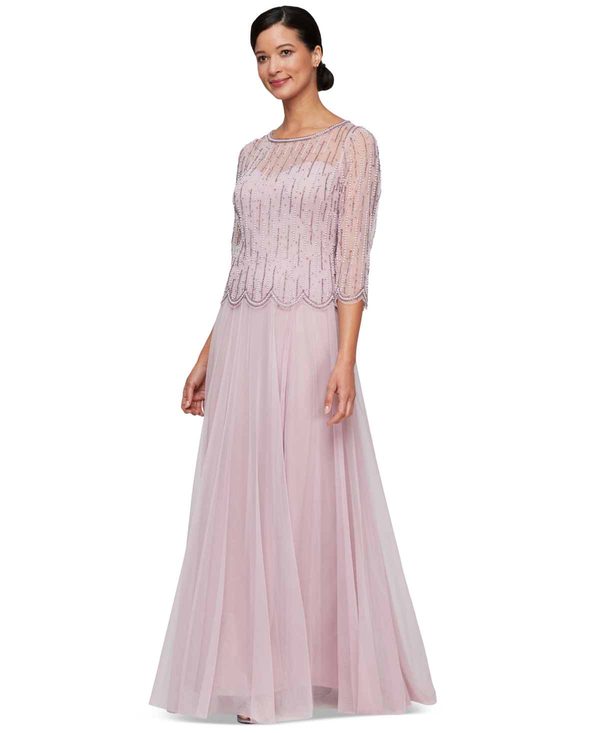 Women's Beaded-Bodice Chiffon Evening Gown - Wisteria