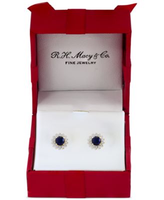 EFFY&reg; Sapphire (1-1/6 ct. t.w.) & Diamond (1/6 ct. t.w.) Halo Stud Earrings in 14k White Gold or Two Tone Gold (Also available in Ruby, & Emerald)
