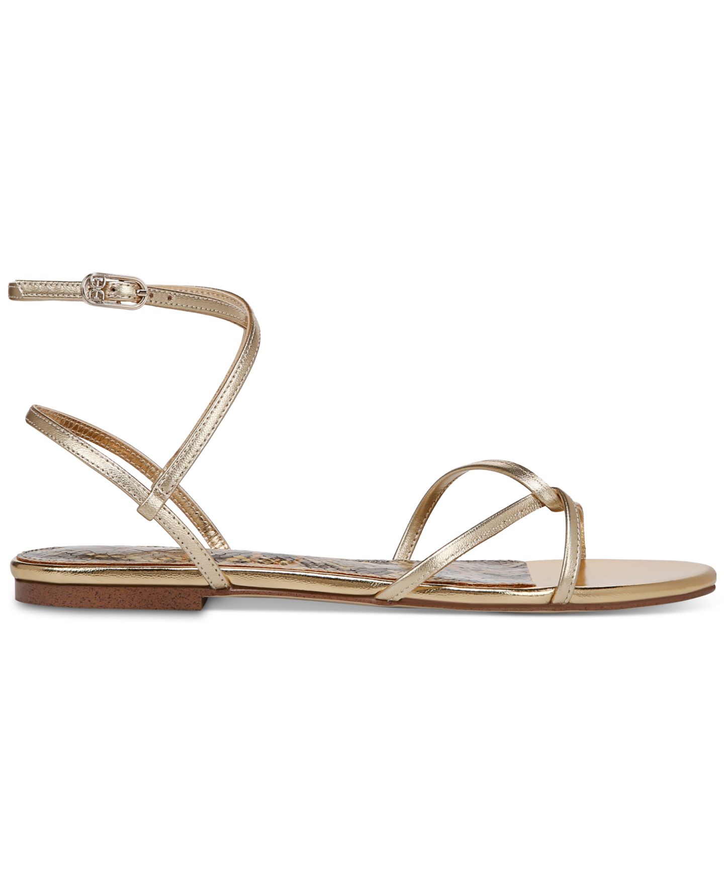 Женские сандалии Sam Edelman Ellina Strappy Flat, цвет: Янтарный золотой кожаный — фото 2