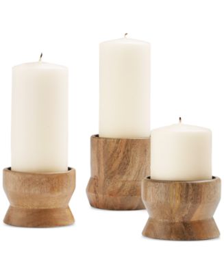 Oake Wood Pillar Candle Holders, Set of 3, Exclusively at Macy's - Macy's
