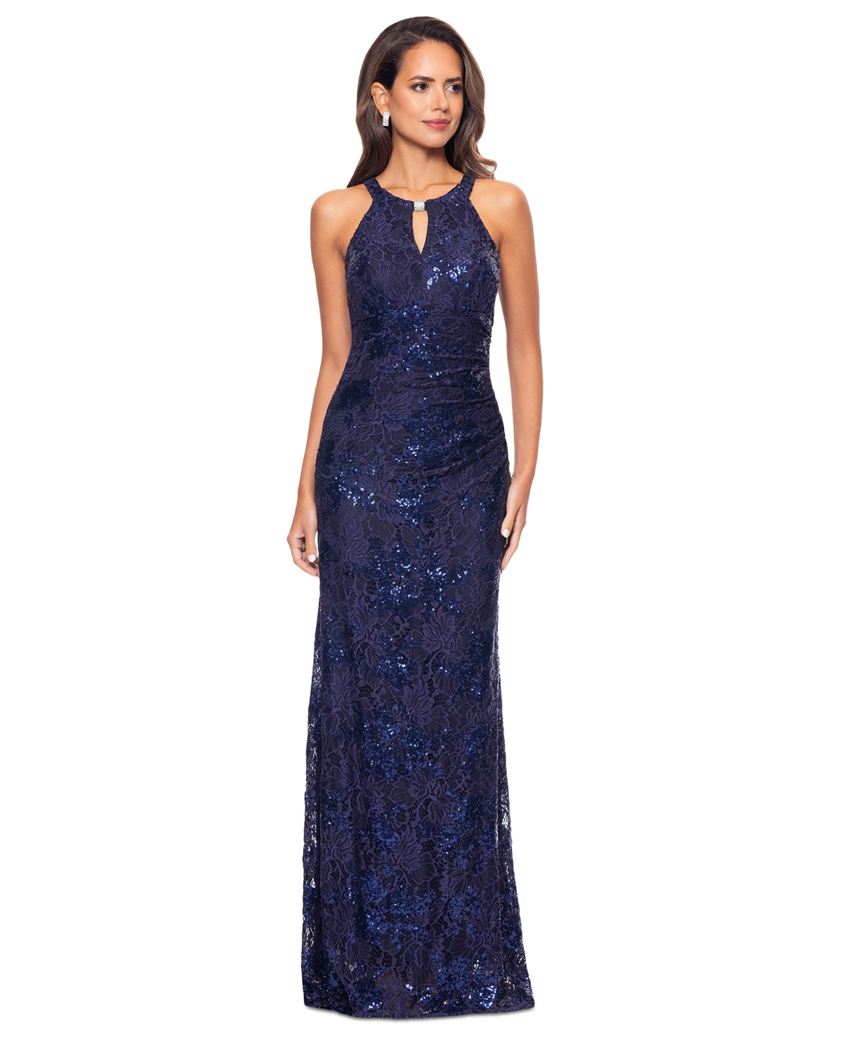 BETSY & ADAM BETSY & ADAM PETITE SLEEVELESS SCOOP-NECK SEQUIN LACE GOWN 